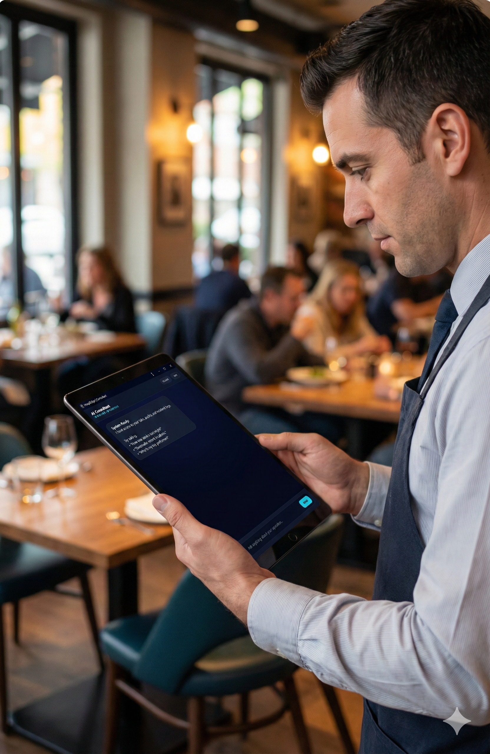 Operations consultant workflow on a tablet in a restaurant