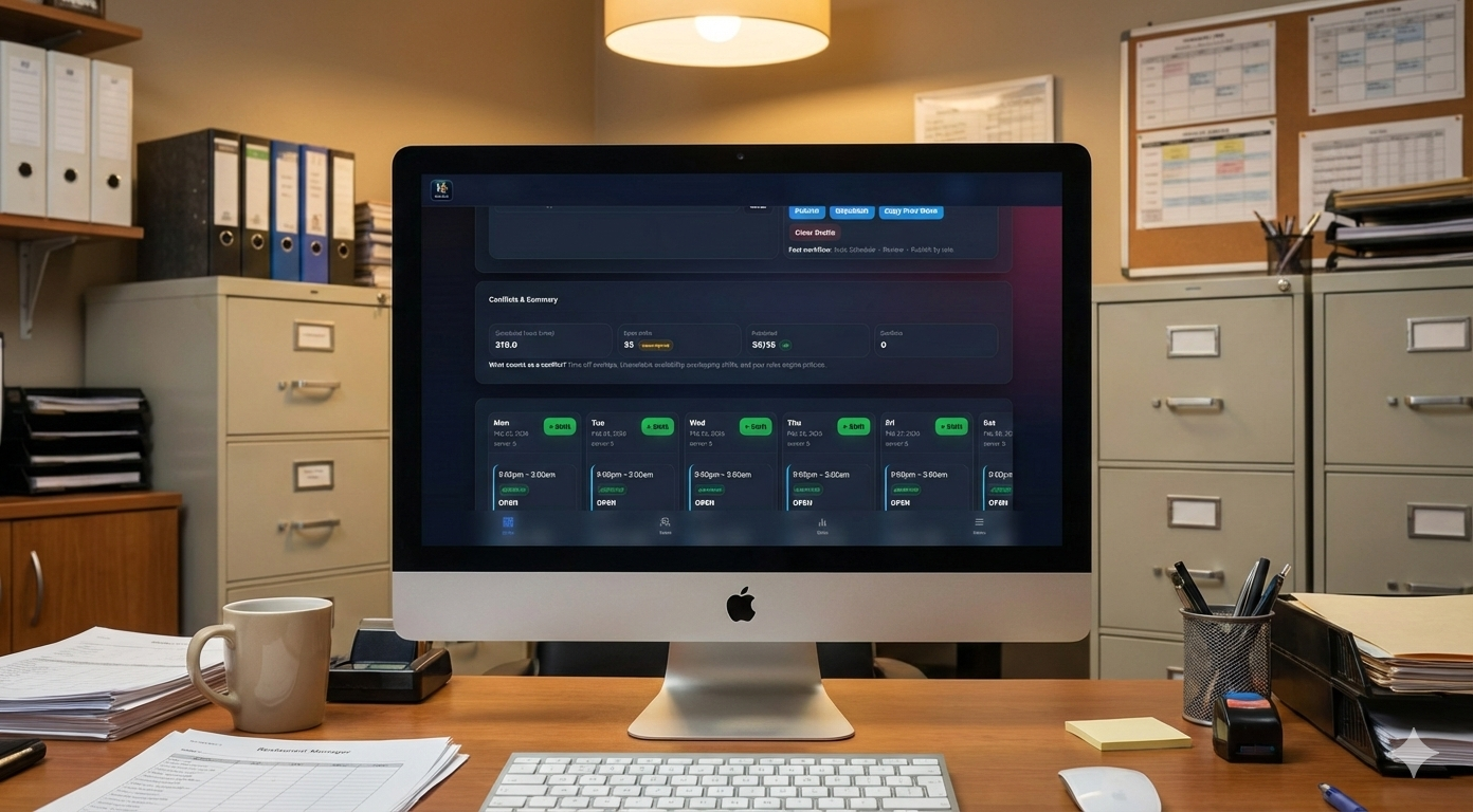 Restaurant schedule dashboard on desktop