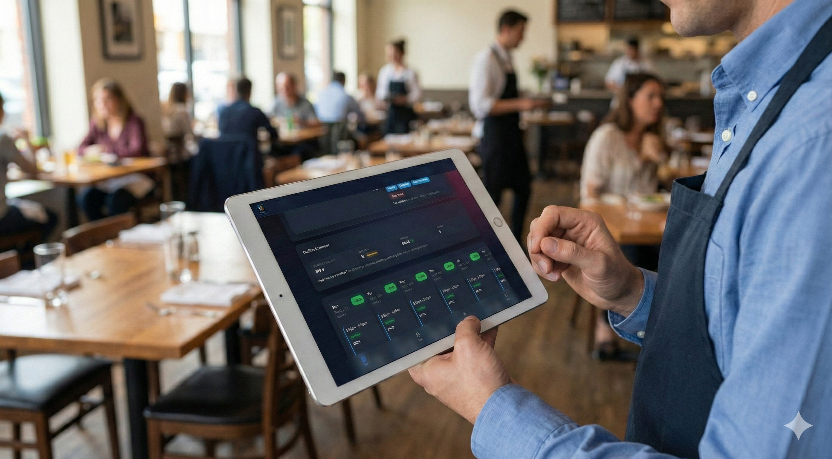 Dining room schedule dashboard on a tablet