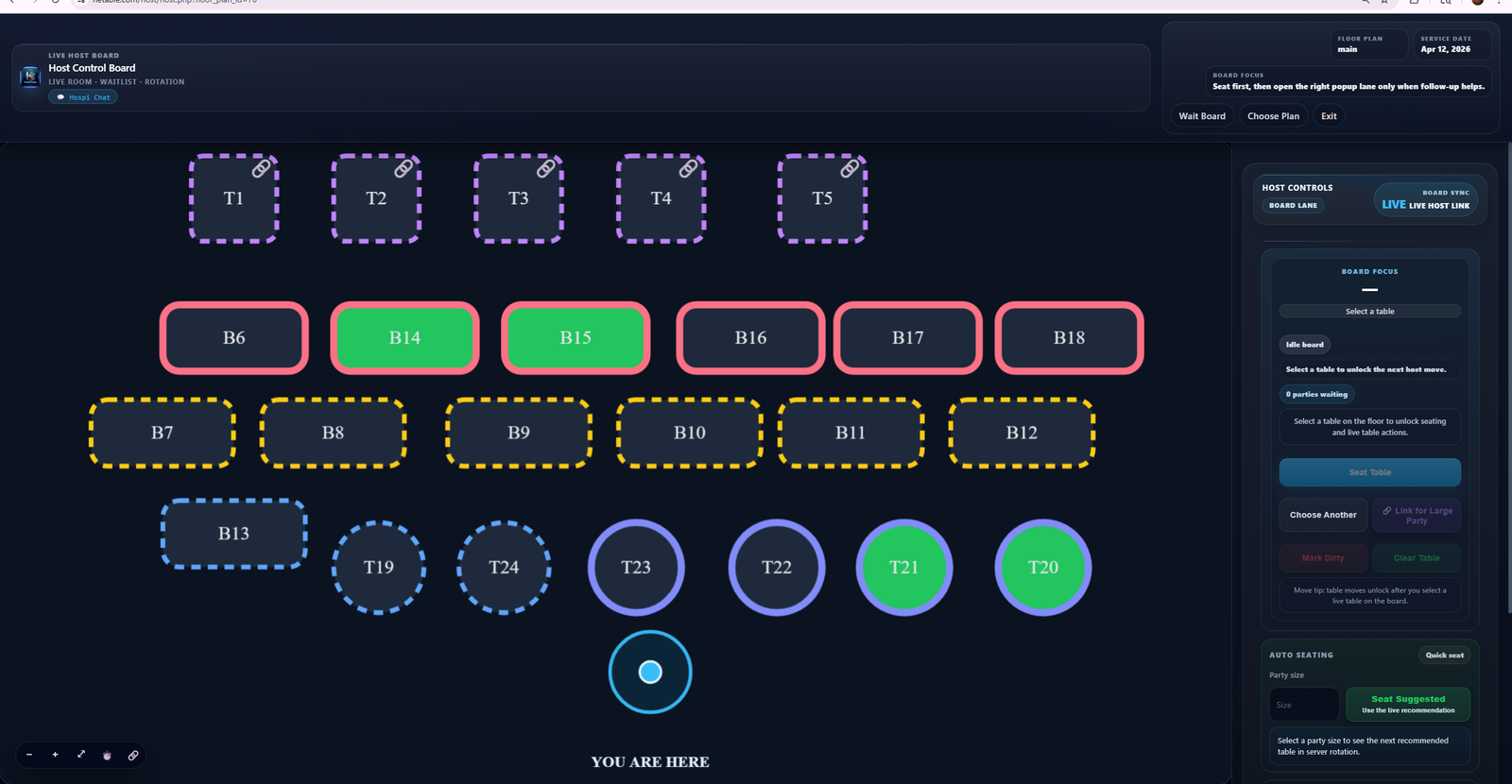 Live host stand dashboard