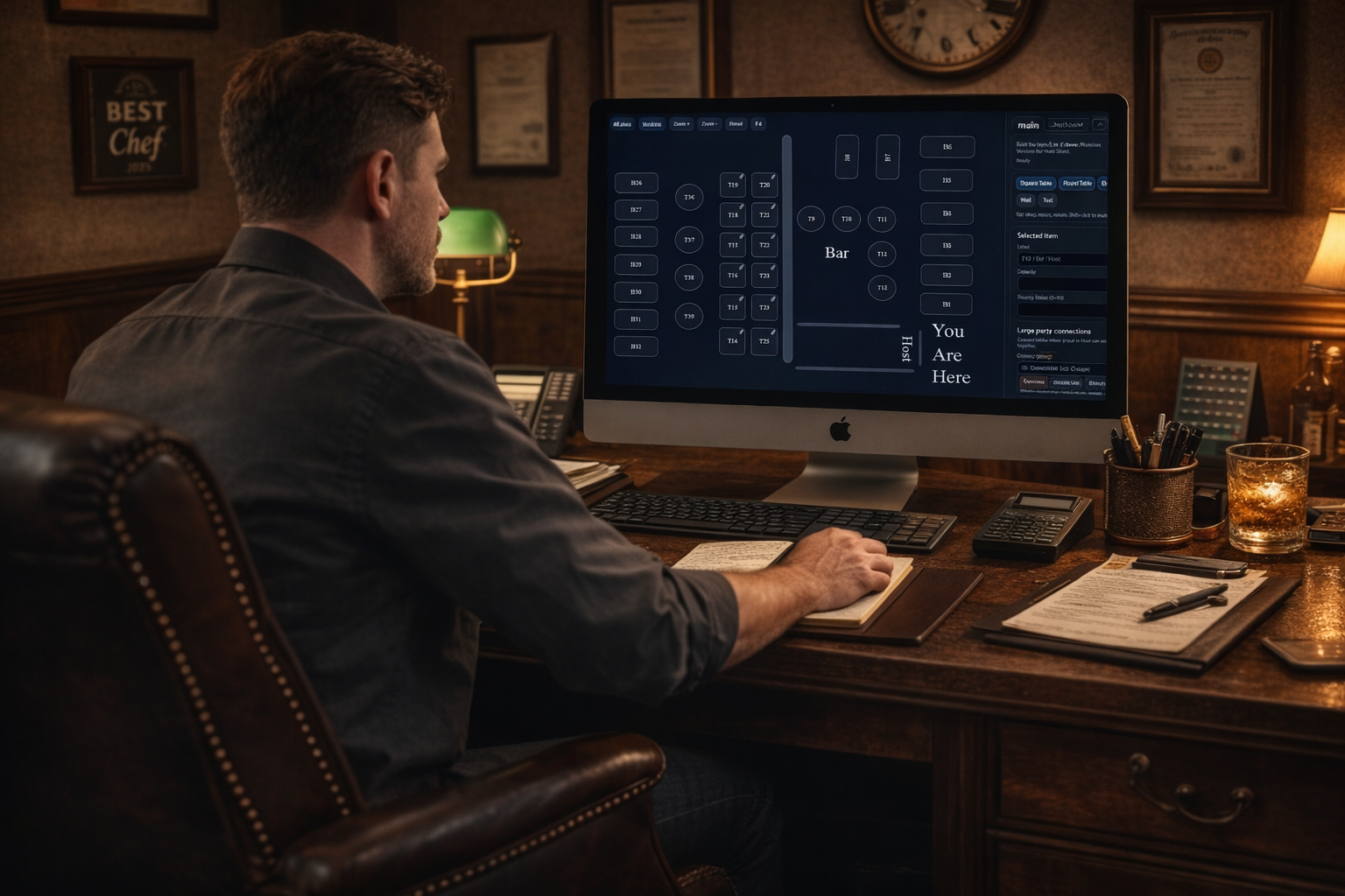 Desktop floor map and status view for table software