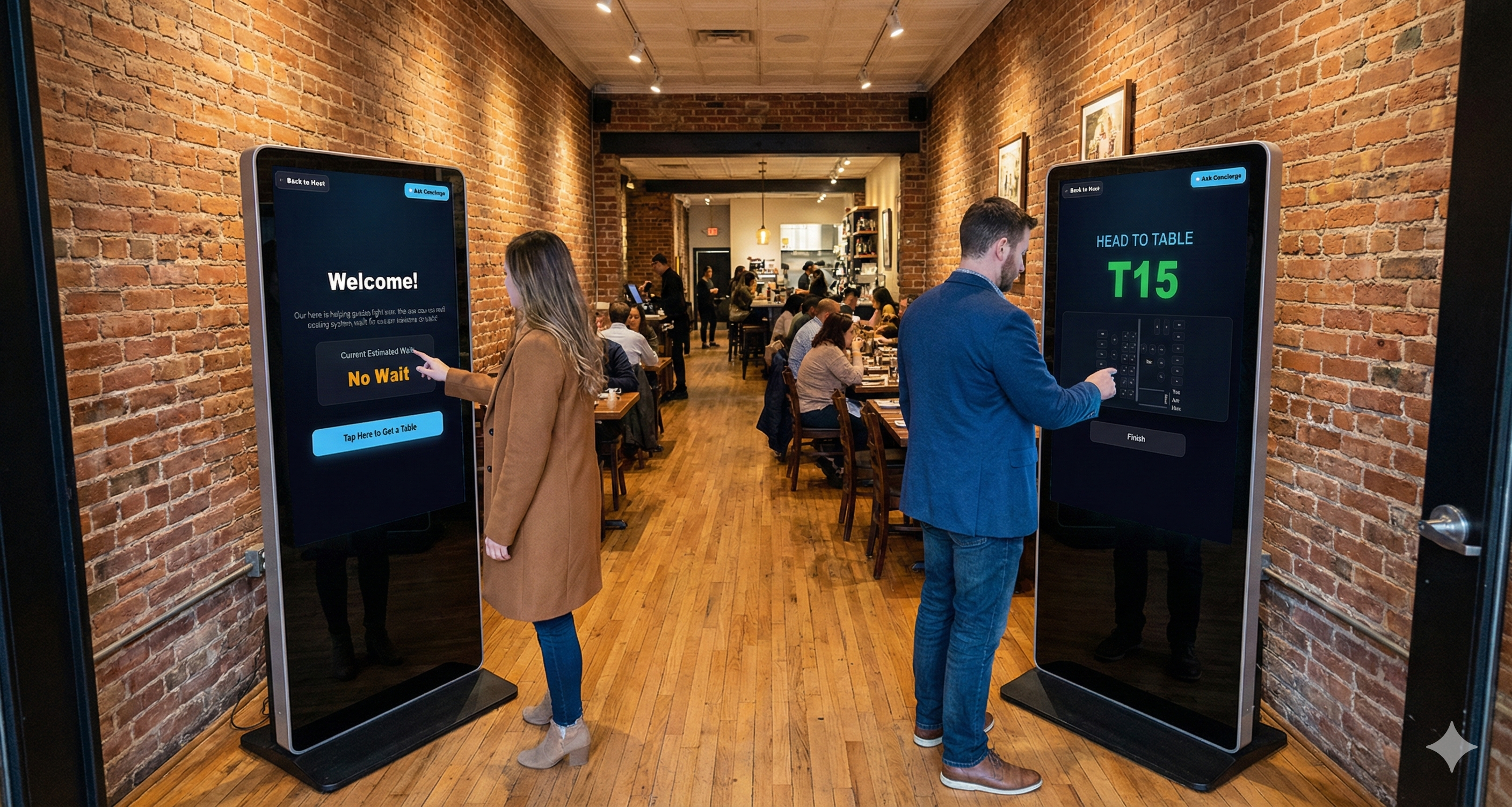 Self-service waitlist kiosk in a restaurant